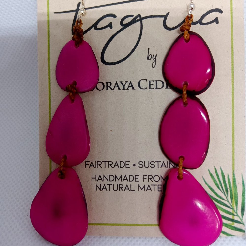 New handmade 3 tier fuchsia Tagua earrings